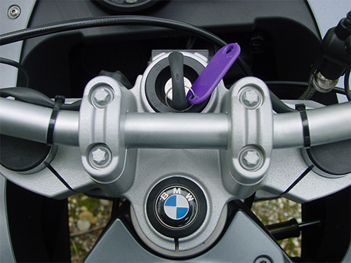 bmw motorcycle with a key in the ignition