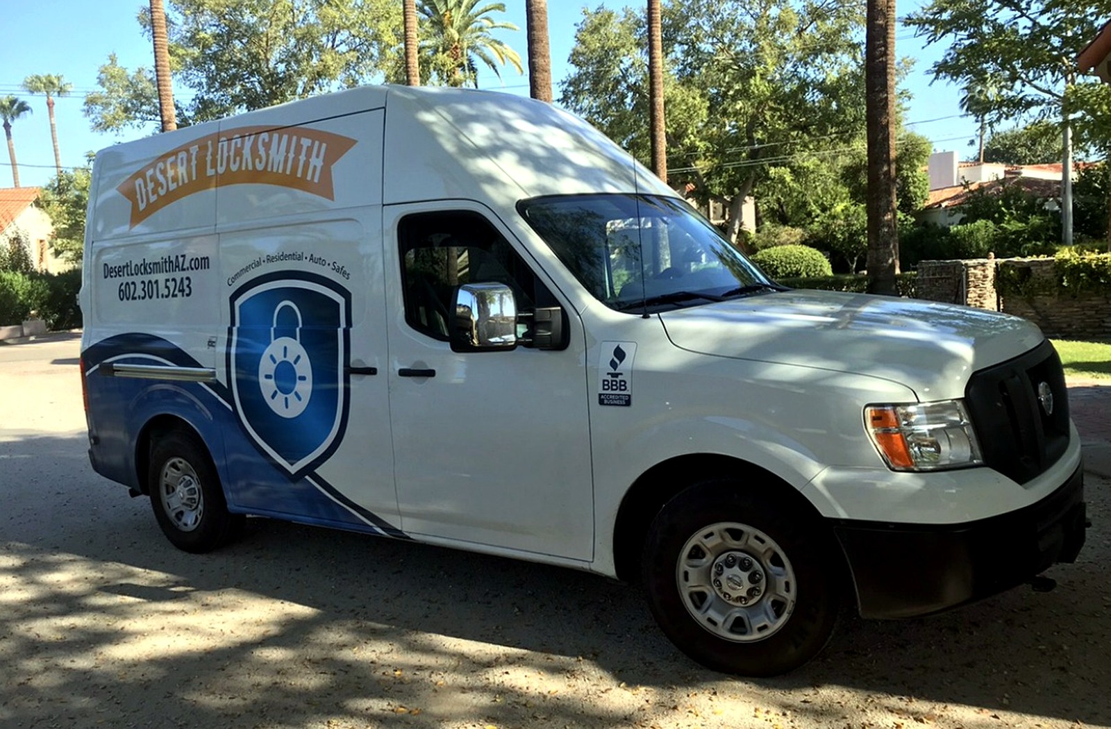 Desert Locksmith mobile locksmith van parked in Phoenix
